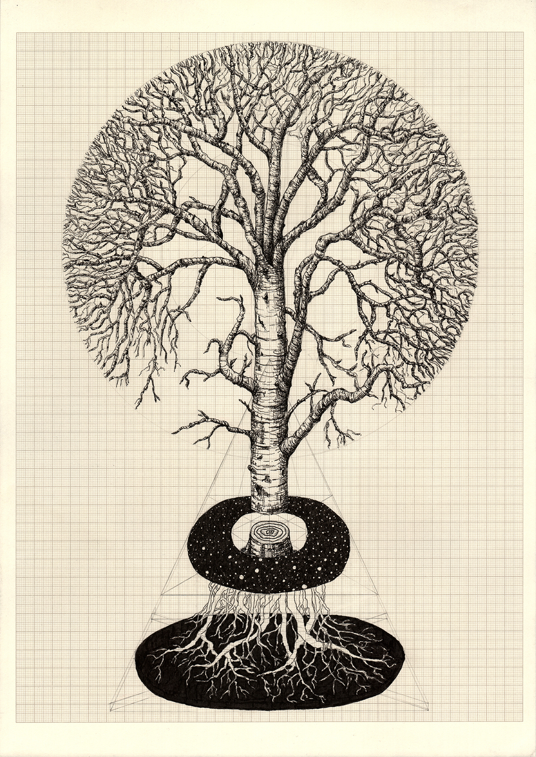 The World Tree, graphite and indian ink on graph paper, 42cm x 29.7cm, 2015